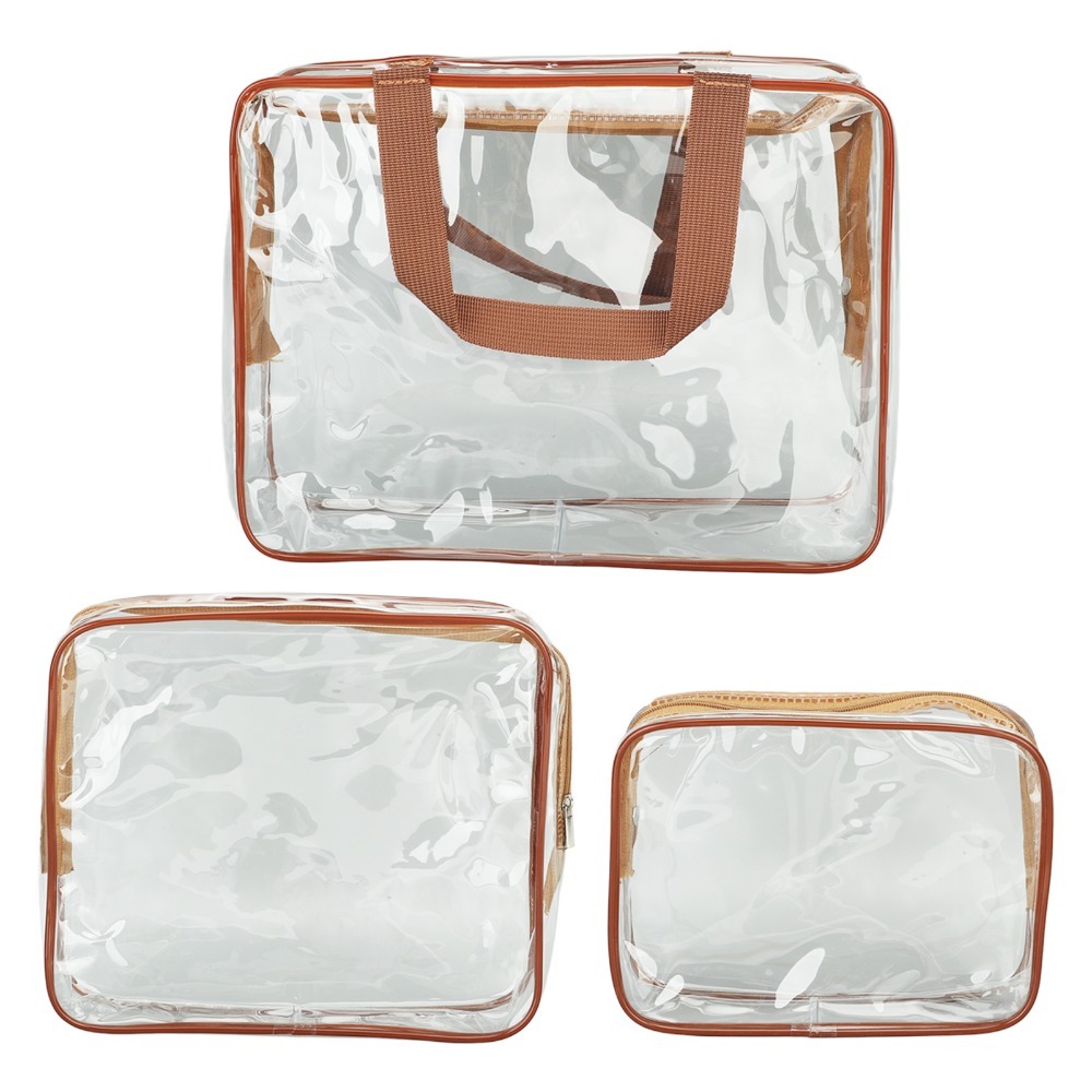 Transparent Clear Travel Bags with Zipper Closure, Handle Straps, Cosmetic and Makeup Bags for Travel Use