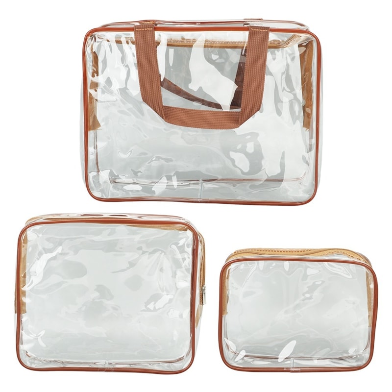 Transparent Clear Travel Bags with Zipper Closure, Handle Straps, Cosmetic and Makeup Bags for Travel Use