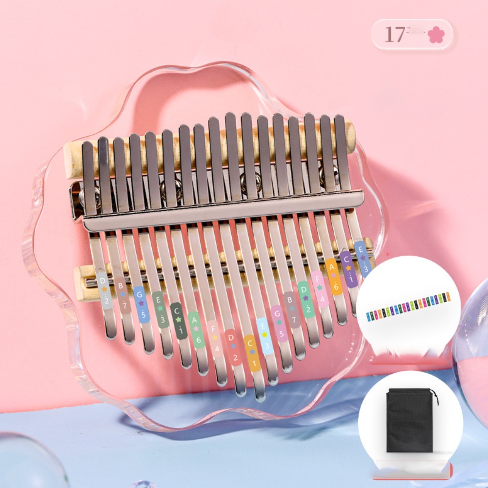 Flower Acrylic Crystal Kalimba Thumb Piano, Transparent Pentacle Thumb Pianos for Beginners