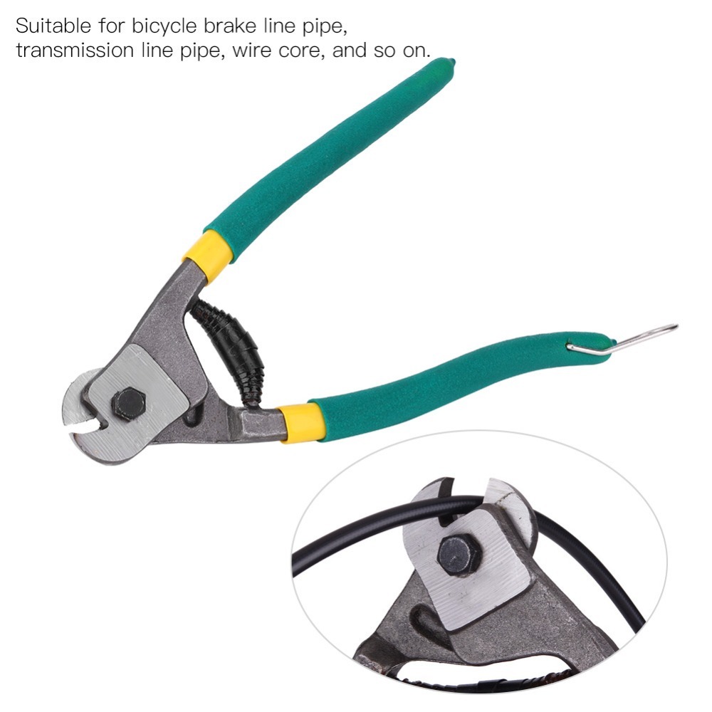 Green Wire Rope Cutter with Spring-loaded Handle, Steel Cable Cutters, One-Handed Cutting Pliers for Brake Cable
