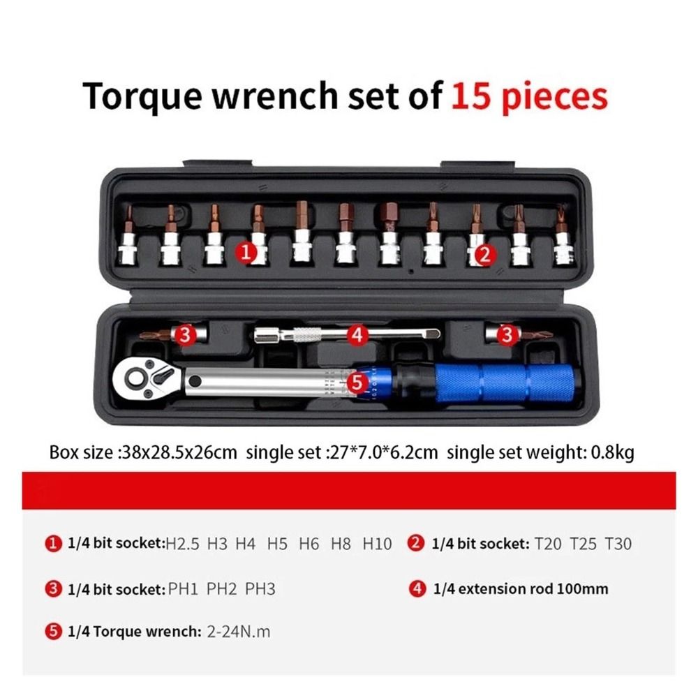 Bicycle Torque Wrench Set, Drive Bike Repair Tool Kit, Preset Type Spanner