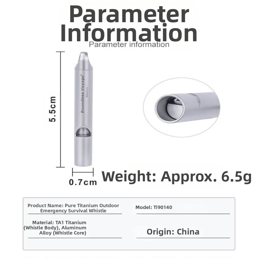 Mini Titanium Whistle, Portable Loud Lightweight Outdoor EDC Tool for Camping and Hiking