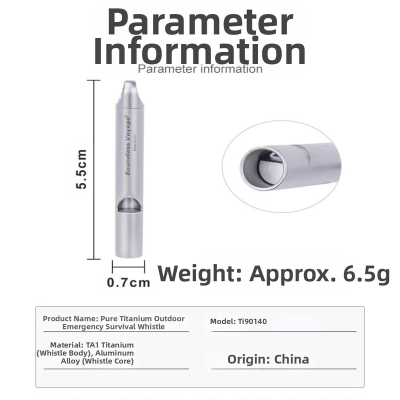 Mini Titanium Whistle, Portable Loud Lightweight Outdoor EDC Tool for Camping and Hiking