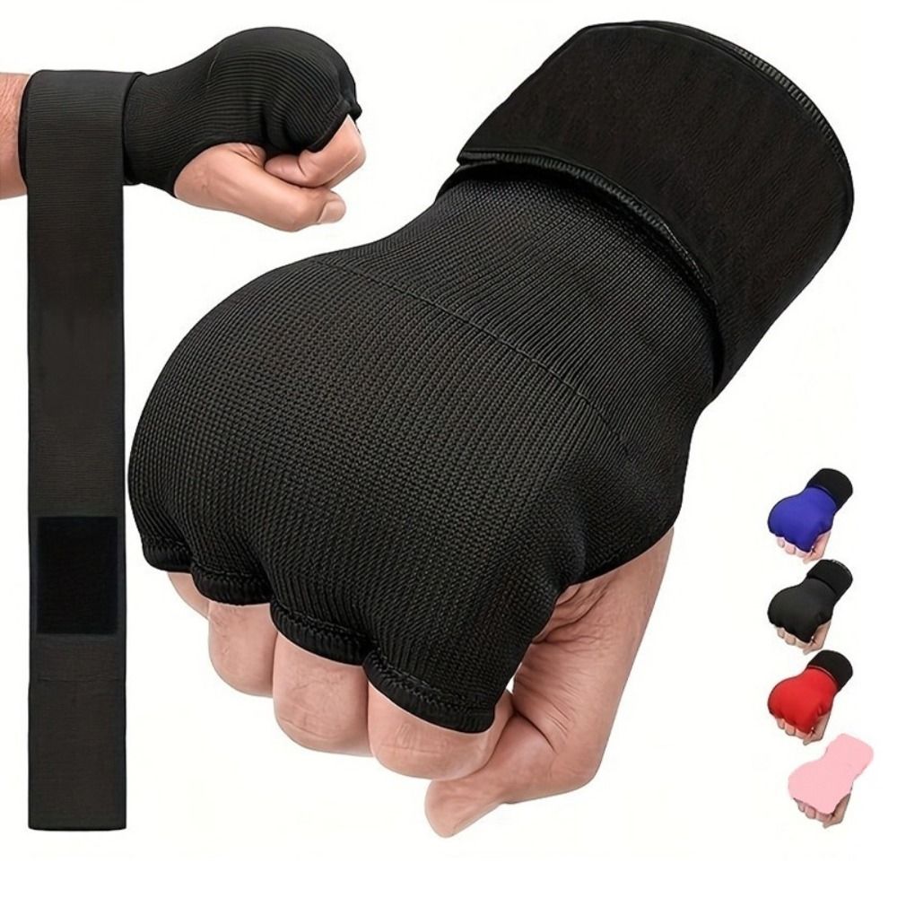 Gel Boxing Gloves, Breathable Thickened Sponge MMA Mitts, Long Wrist Strap for Muay Thai Training, Half Finger Punching