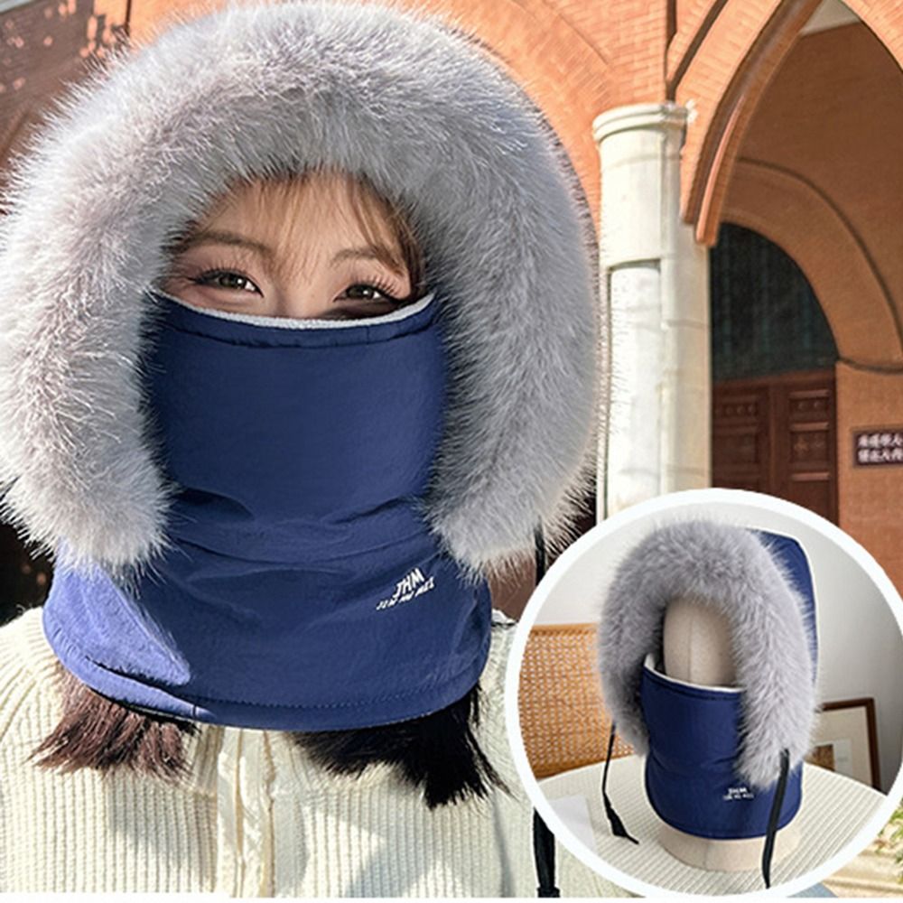 Thickened Beanies Cap Velvet New Warm Winter Hat Ear Protection Neck Warmer Windproof Scarf OnePiec 2