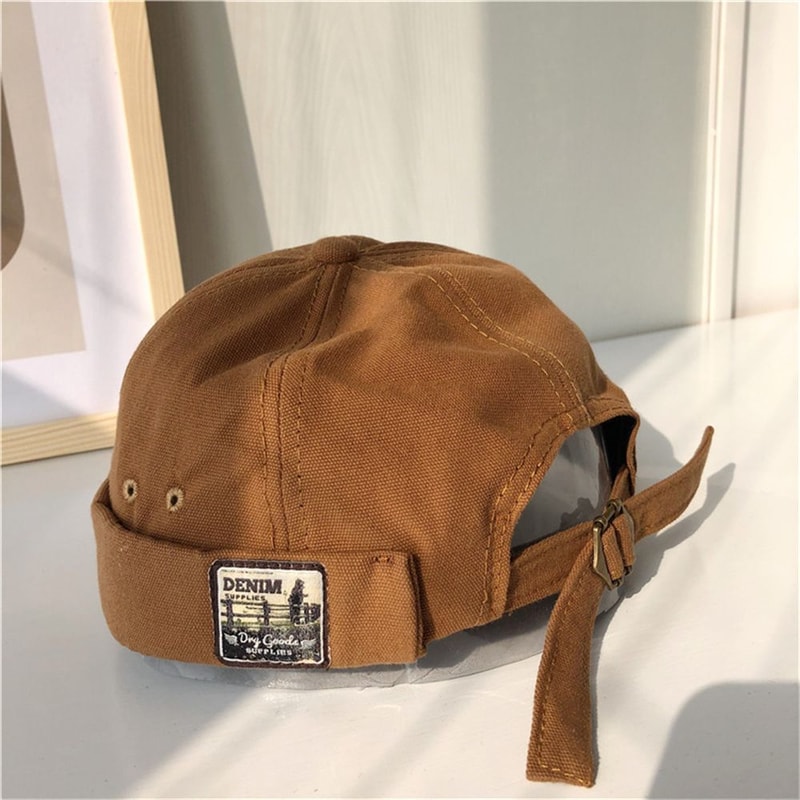 Trendy Fashion Bonnet Beanies for Men, Cotton Adjustable Dome Docker Cap, Retro Brimless Mechanic Hat