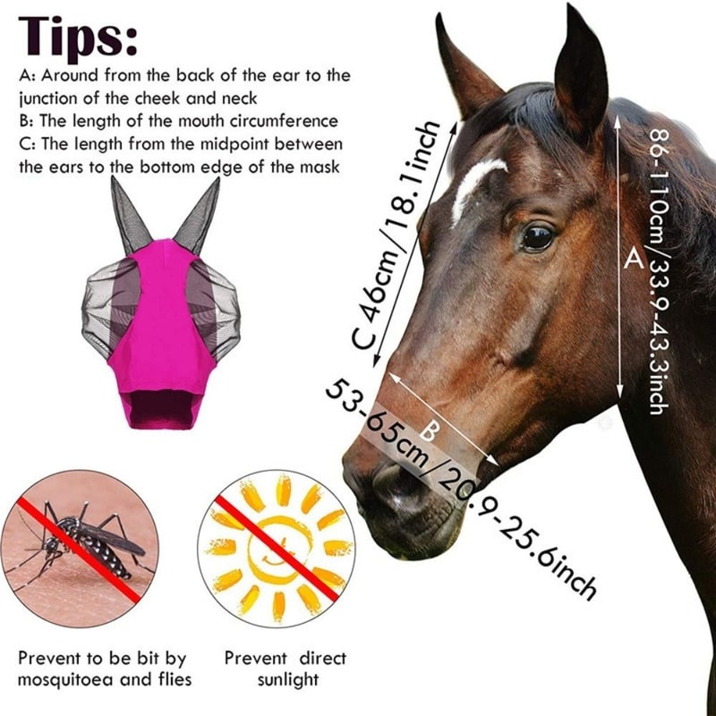 Horse Fly Mask, Multifunctional Horse Mosquito Mask, Comfortable Sun UV Protection, Breathable Mesh Face Mask