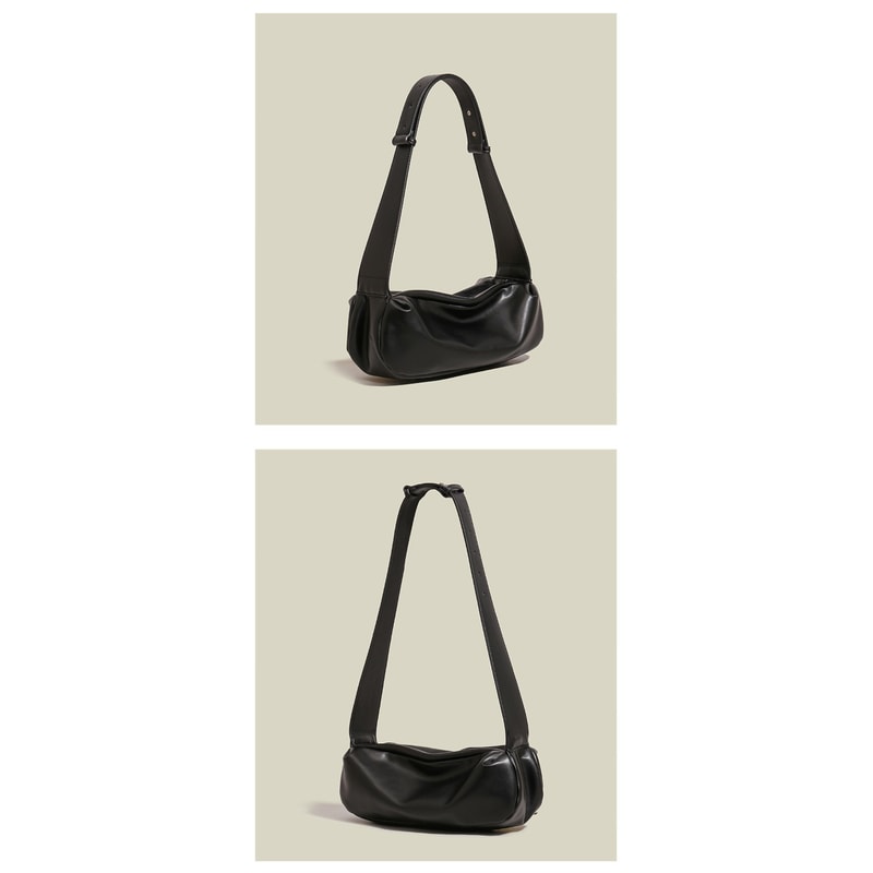 Wide Strap PU Leather Shoulder Bag, Luxury Casual Crossbody Messenger Bag in Half Moon Shape