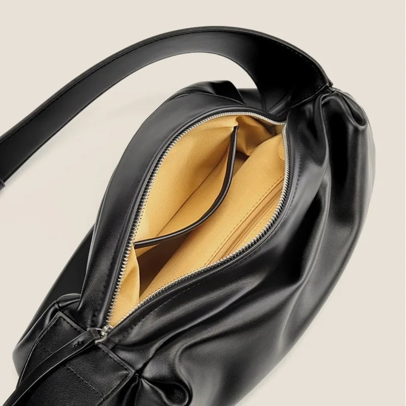 Wide Strap PU Leather Shoulder Bag, Luxury Casual Crossbody Messenger Bag in Half Moon Shape