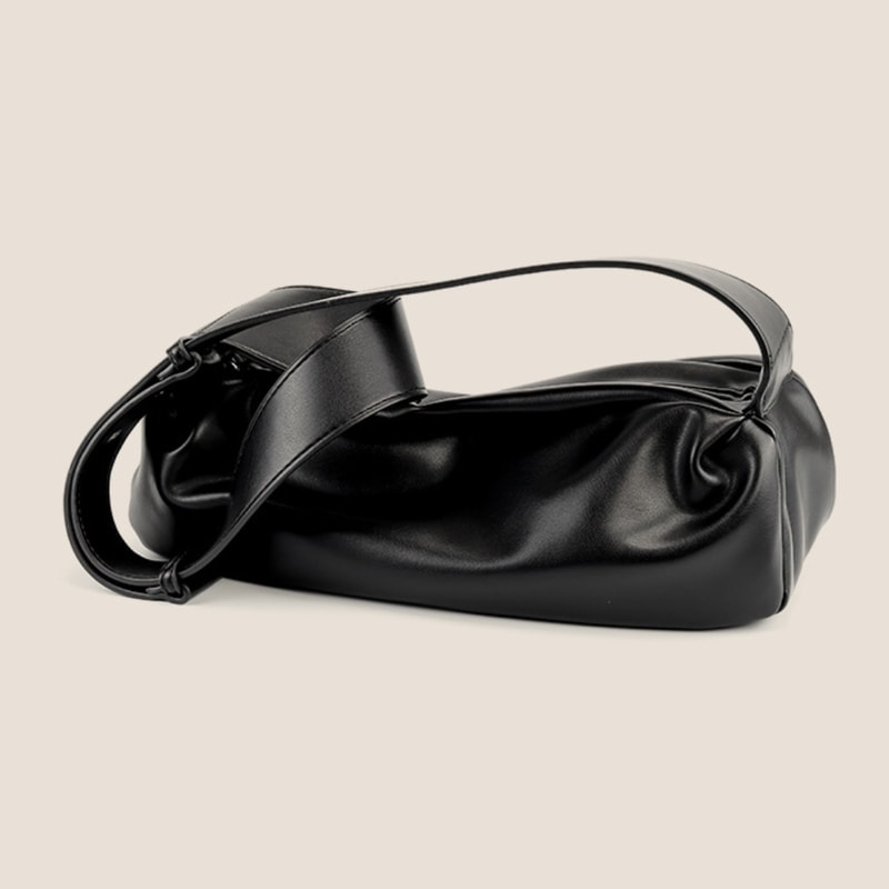 Wide Strap PU Leather Shoulder Bag, Luxury Casual Crossbody Messenger Bag in Half Moon Shape