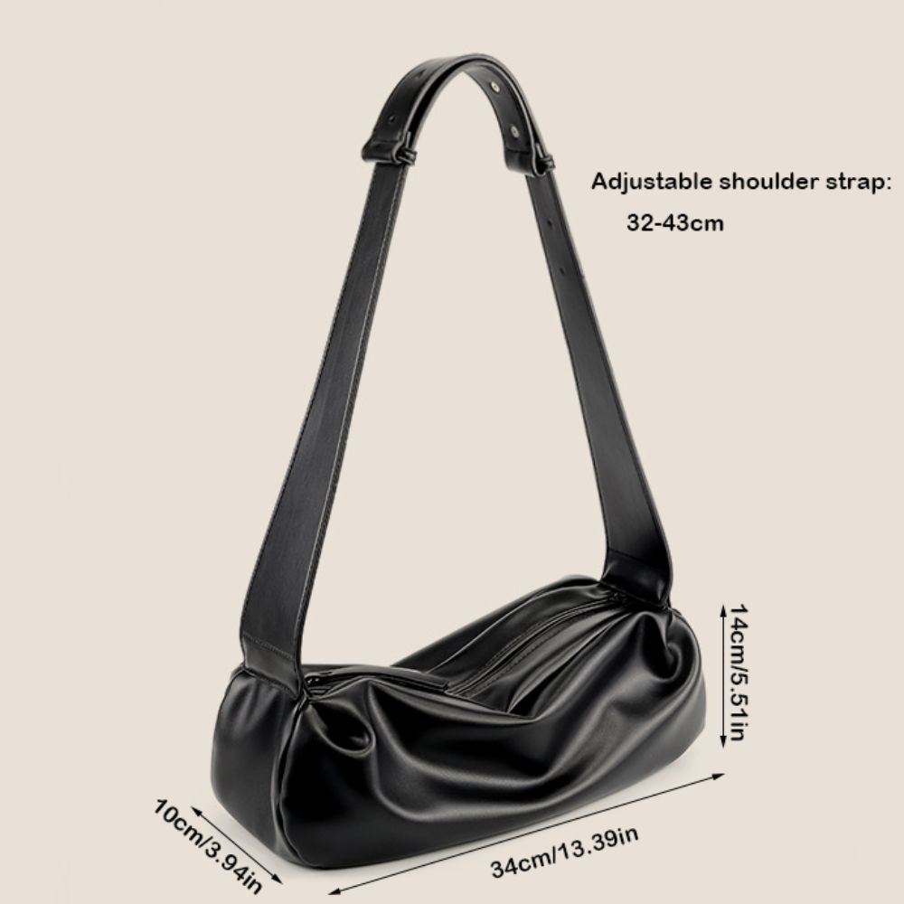 Wide Strap PU Leather Shoulder Bag, Luxury Casual Crossbody Messenger Bag in Half Moon Shape