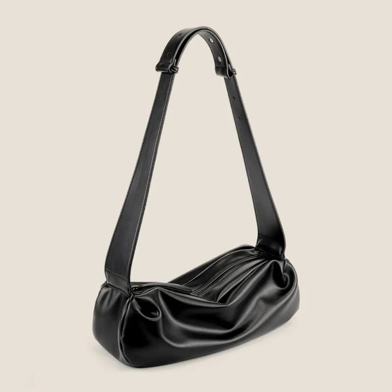 Wide Strap PU Leather Shoulder Bag, Luxury Casual Crossbody Messenger Bag in Half Moon Shape