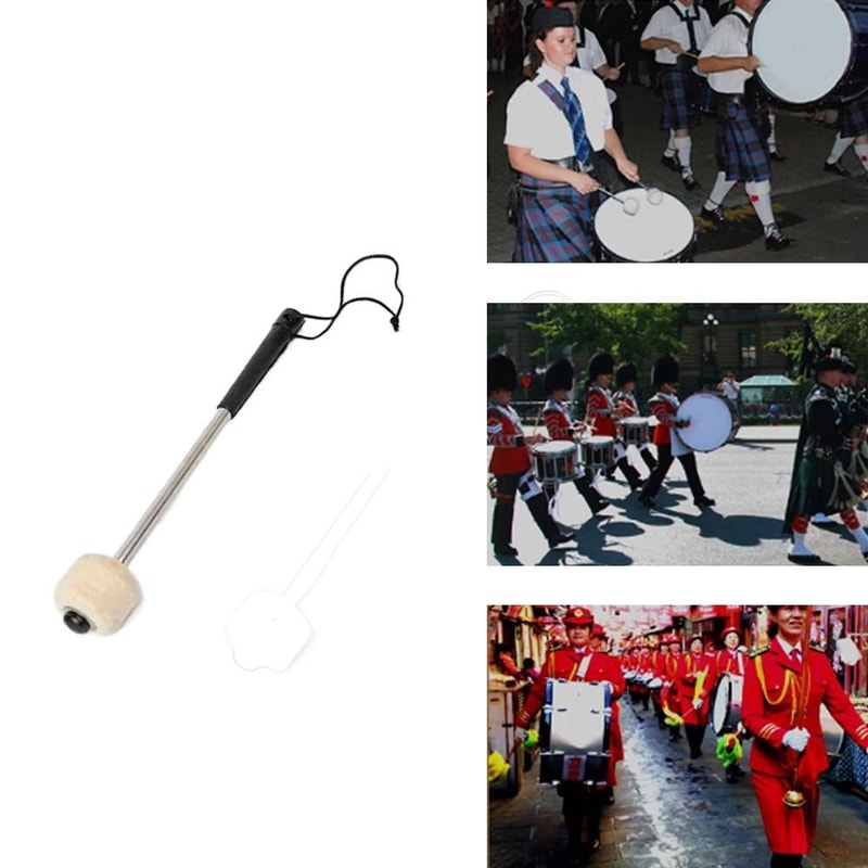 Marching Bass Drum Stick Mallet with Rope, Timpani Metal Drum Sticks, Professional Musical Instrument Accessories