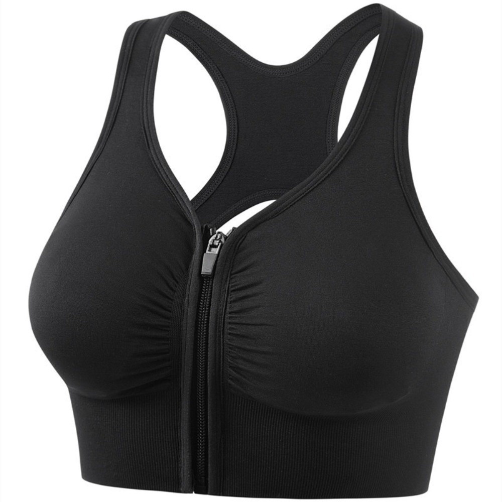 Shock Resistant Sports Bra, Front Zipper Design, Plus Size, Breathable Seamless Gym Top