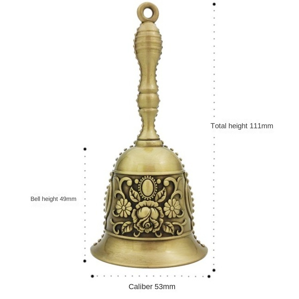 Retro Golden Hand Bell, Clear Sound Bronze Metal, Church Bell for Restaurant, Bar, Rose Design, Jingle Effect