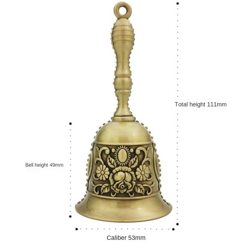 Retro Golden Hand Bell, Clear Sound Bronze Metal, Church Bell for Restaurant, Bar, Rose Design, Jingle Effect