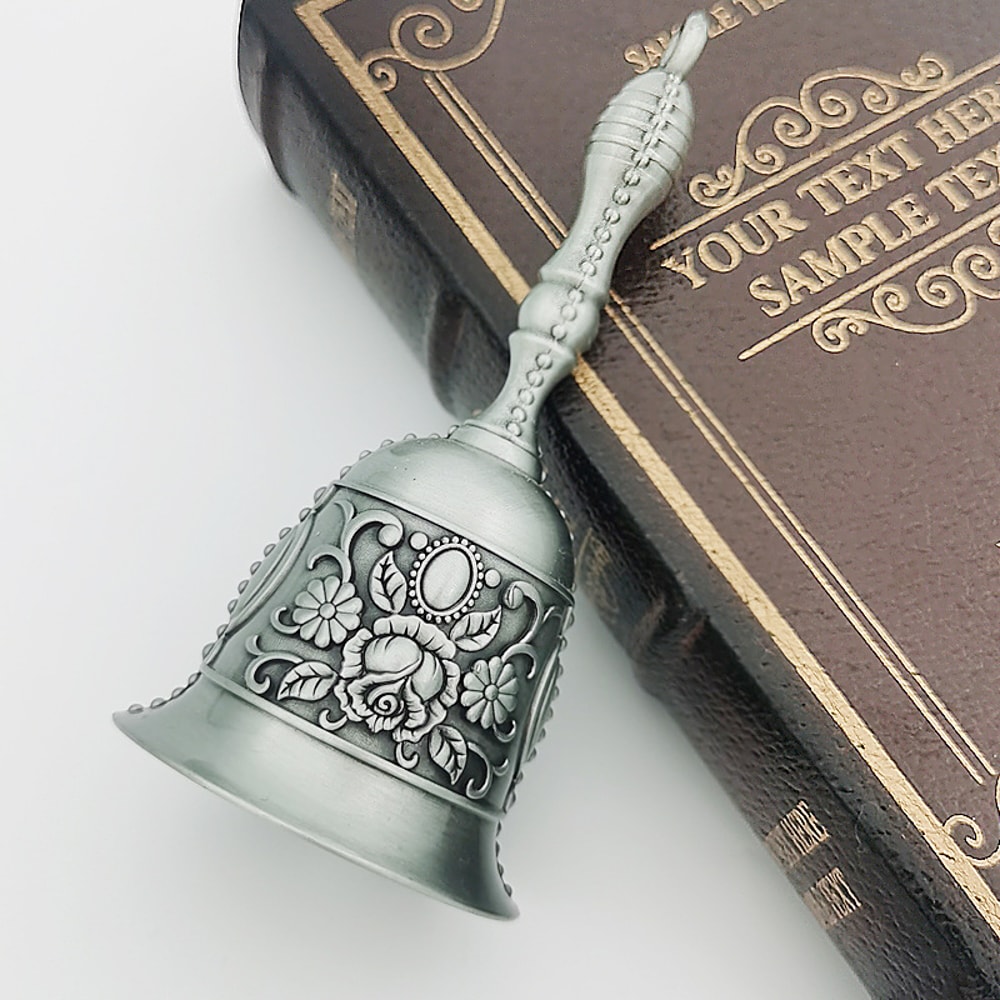 Retro Golden Hand Bell, Clear Sound Bronze Metal, Church Bell for Restaurant, Bar, Rose Design, Jingle Effect