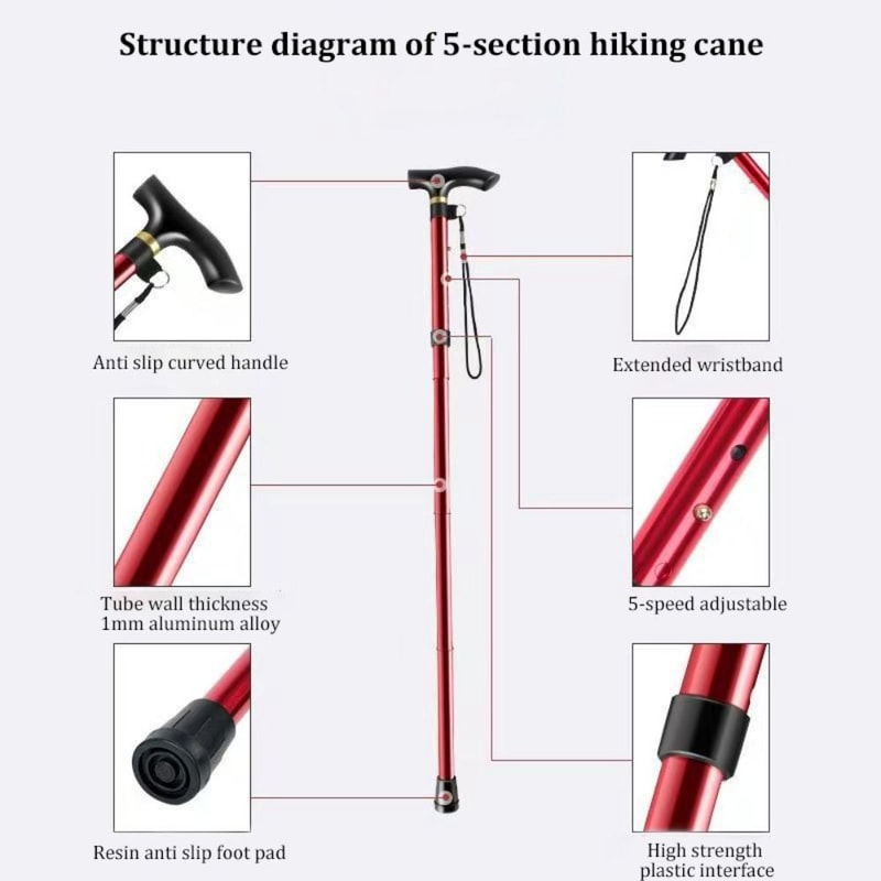 Portable Adjustable Folding Cane Strengthen Walking Cane For Adults Elderly 5