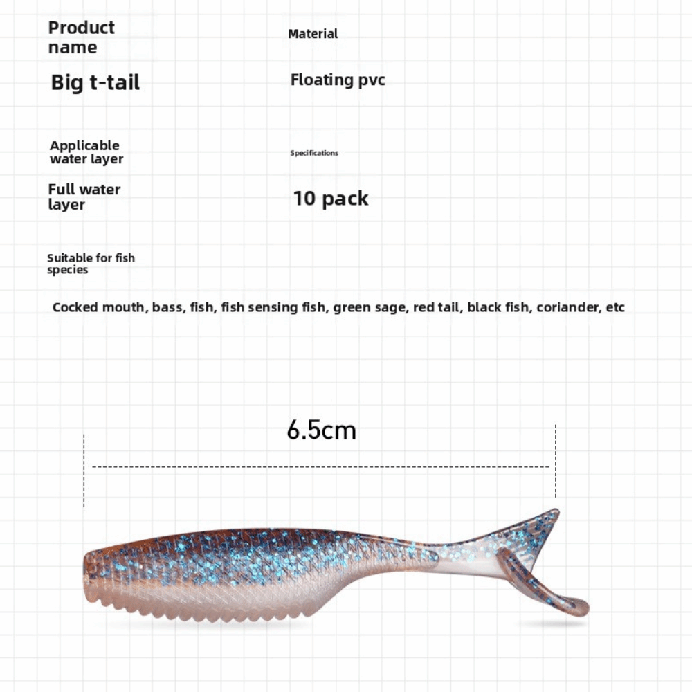Fishing Soft Bait Floating Feature TTail Design SlowSink Action Swimbait Set 5