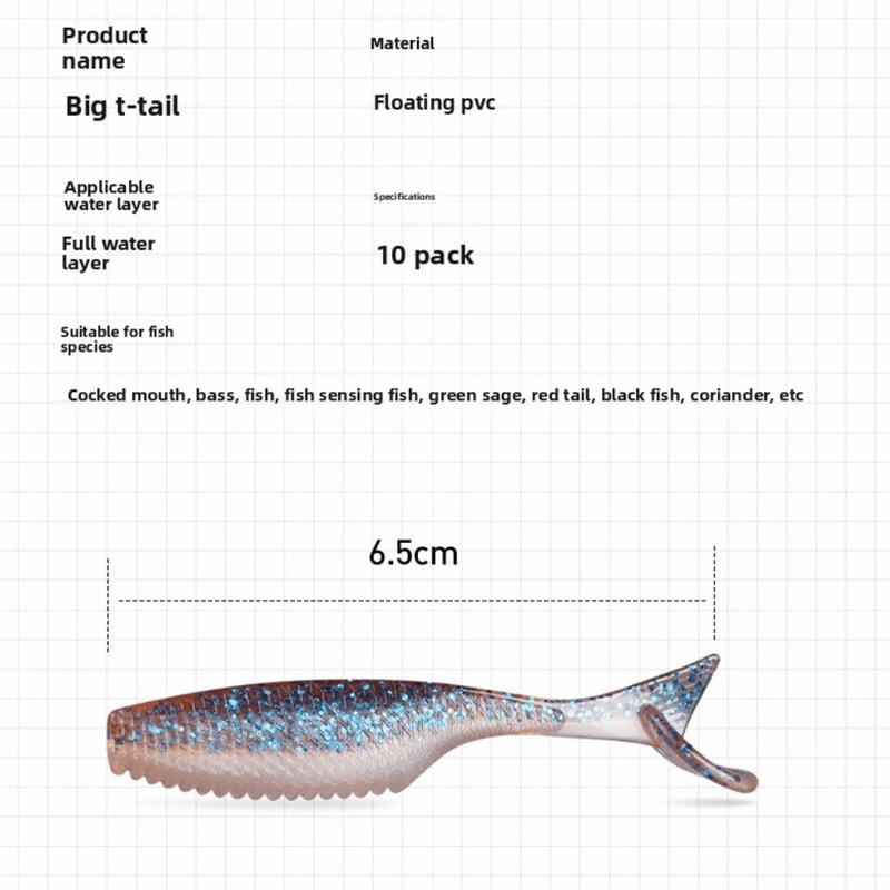 Fishing Soft Bait Floating Feature TTail Design SlowSink Action Swimbait Set 5