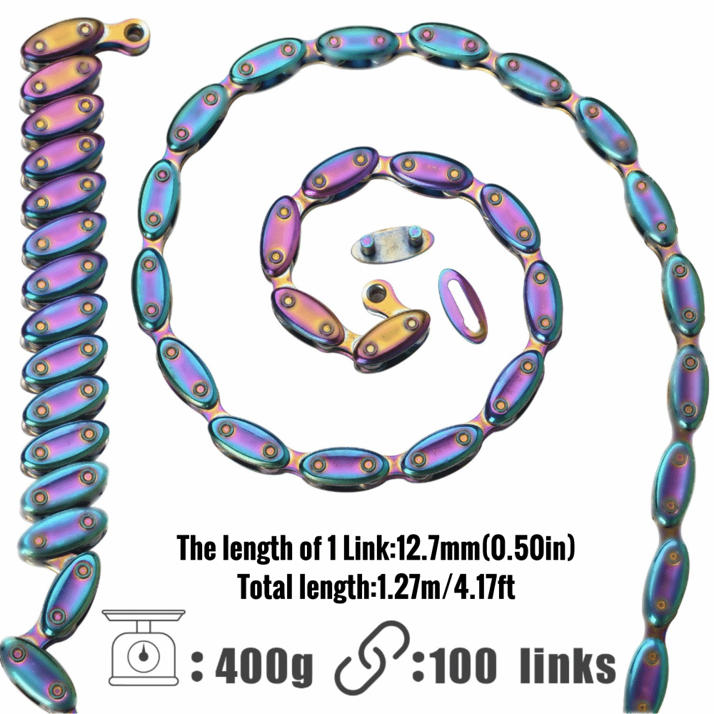 Rainbow Manganese Steel Single Speed Bike Chain, Fixed Gear Links, Durable Cycling Accessories