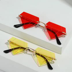 rimless sun glasses for women, retro diamond shaped, halloween glasses, triangle sunglasses, rave party prom eyewear