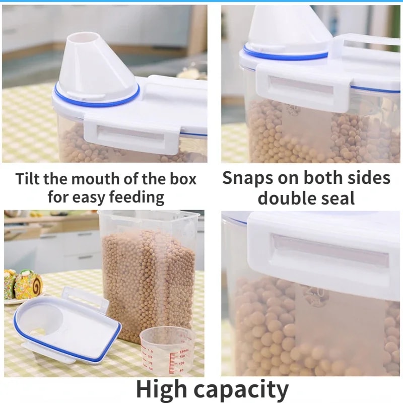 Plastic Cat Food Storage Tank With Measuring Cup Moistureproof Sealed Jar Pet Supplies Container 4