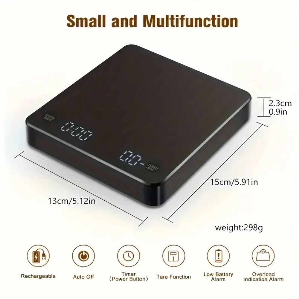 High Precision Digital Scale with Timer, LED Screen Espresso USB, Max. Weighing Measures