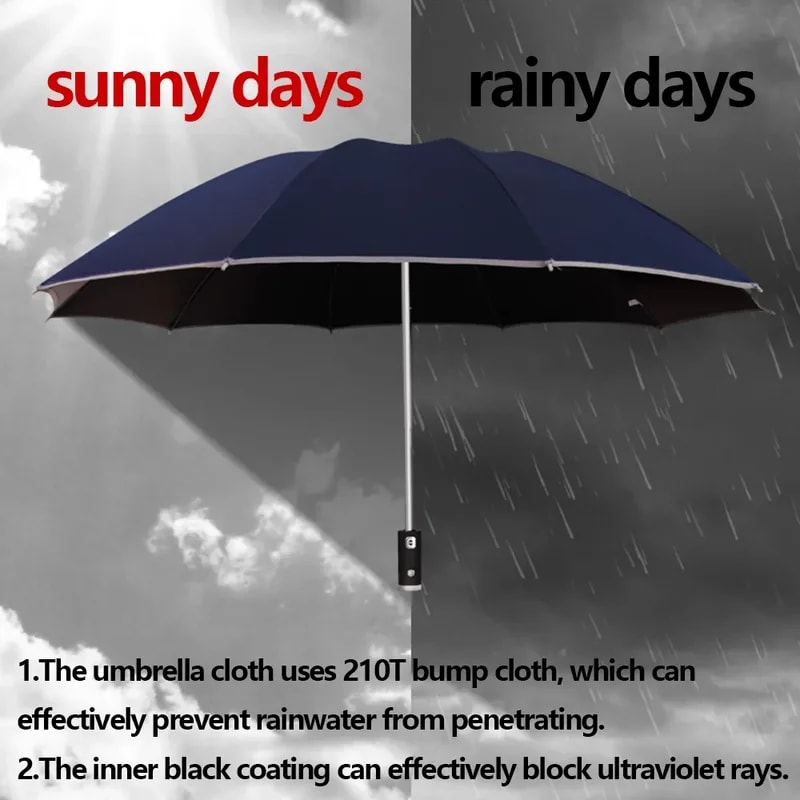 Folding Waterproof Umbrella With LED Flashlight, Fully Automatic Sun Protection, UV Sunshade Rainproof Wind Resistance