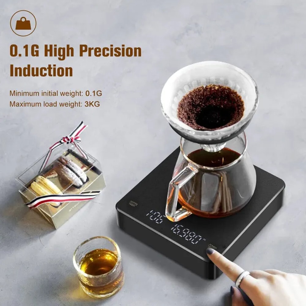 High Precision Digital Coffee Scale, LED Screen Espresso, Timer Kitchen Scale, USB Max.Weighing