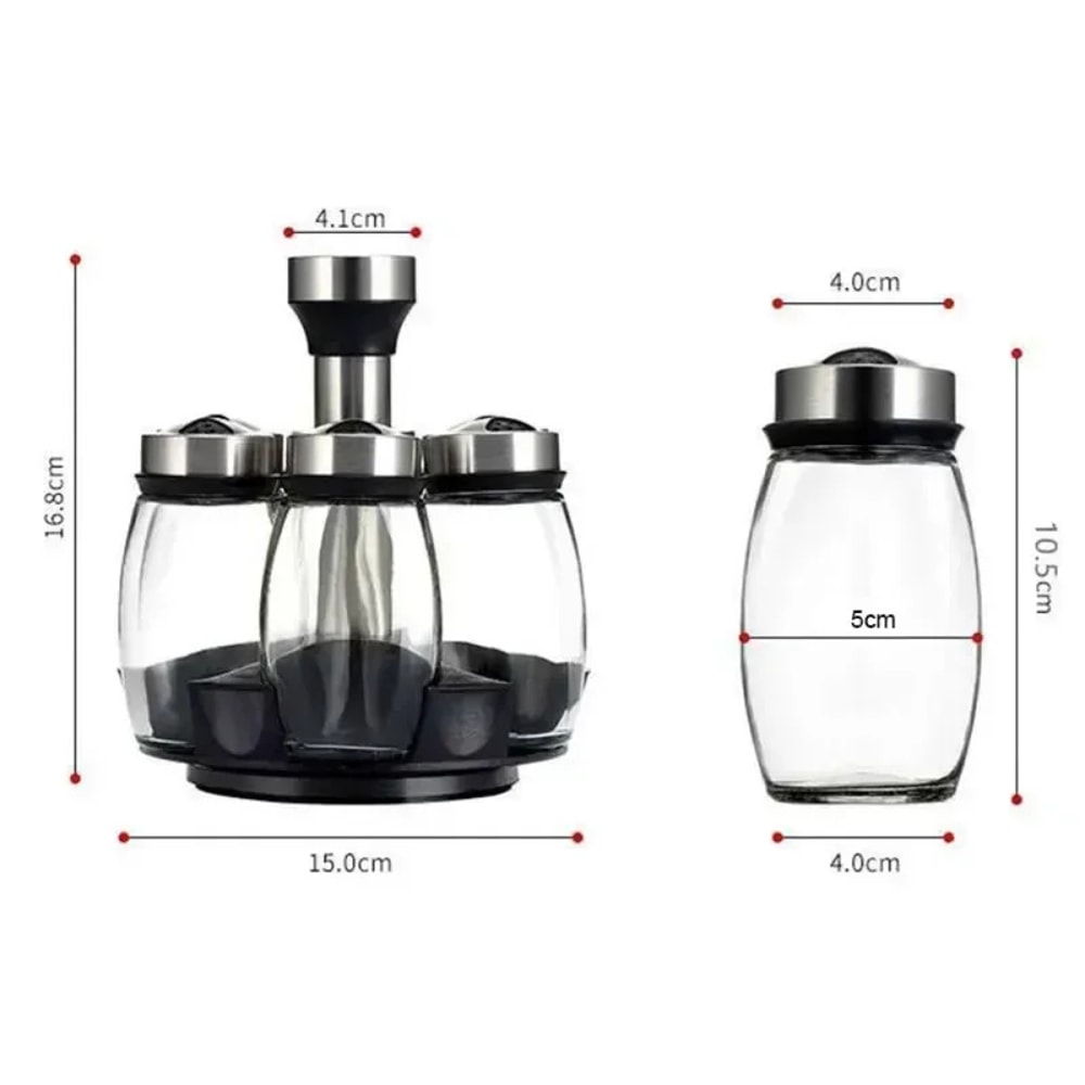 Glass Organizer Set Rack Rotating Seasoning Sugar Pepper Salt Shakers Holder For Kitchen Storage 5
