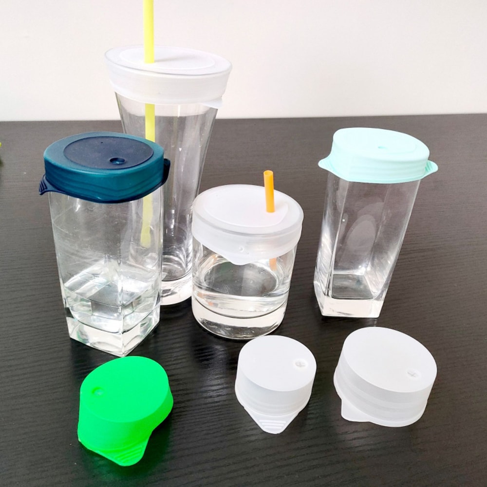 Portable Round Silicone Cup Lid with Straw Hole, High Tension, Food Contact Grade