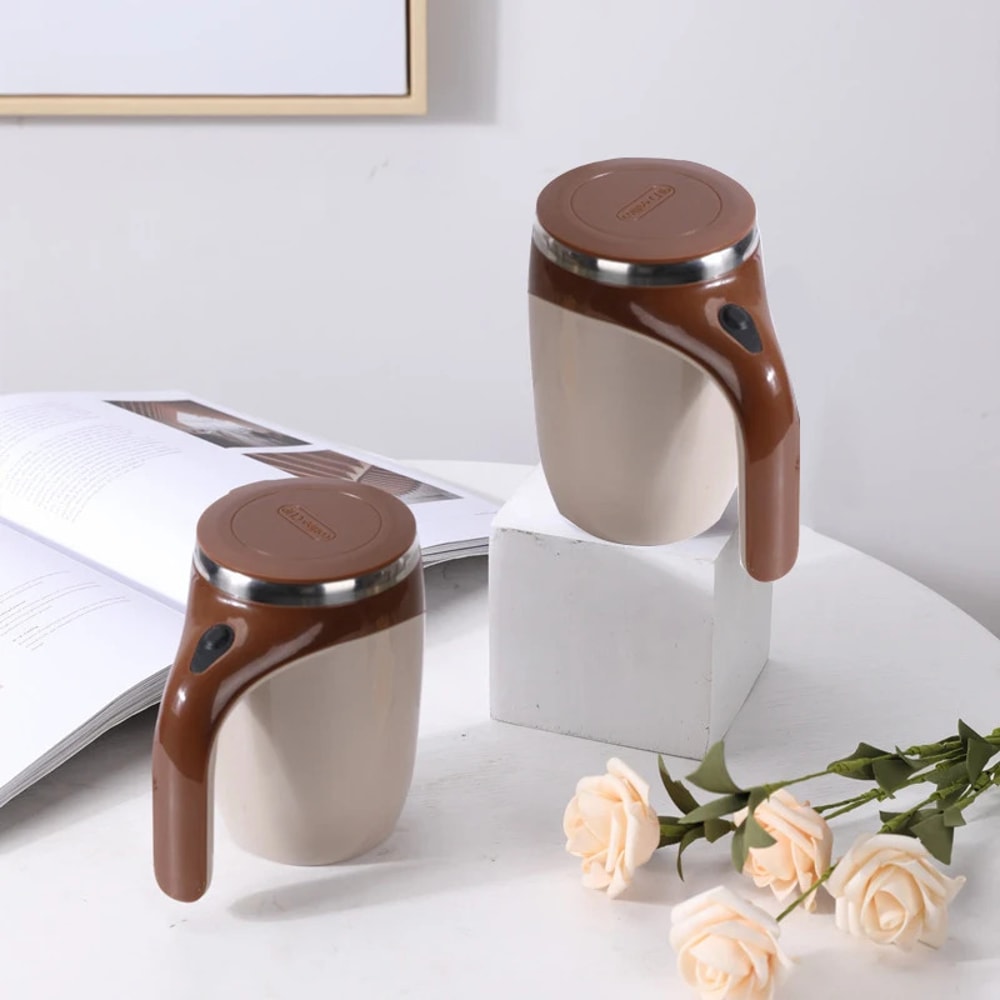 Magnetic Rotating Electric Lazy Coffee Stirring Cup, Stainless Steel Auto Stirring Milk Cup Mark Cup