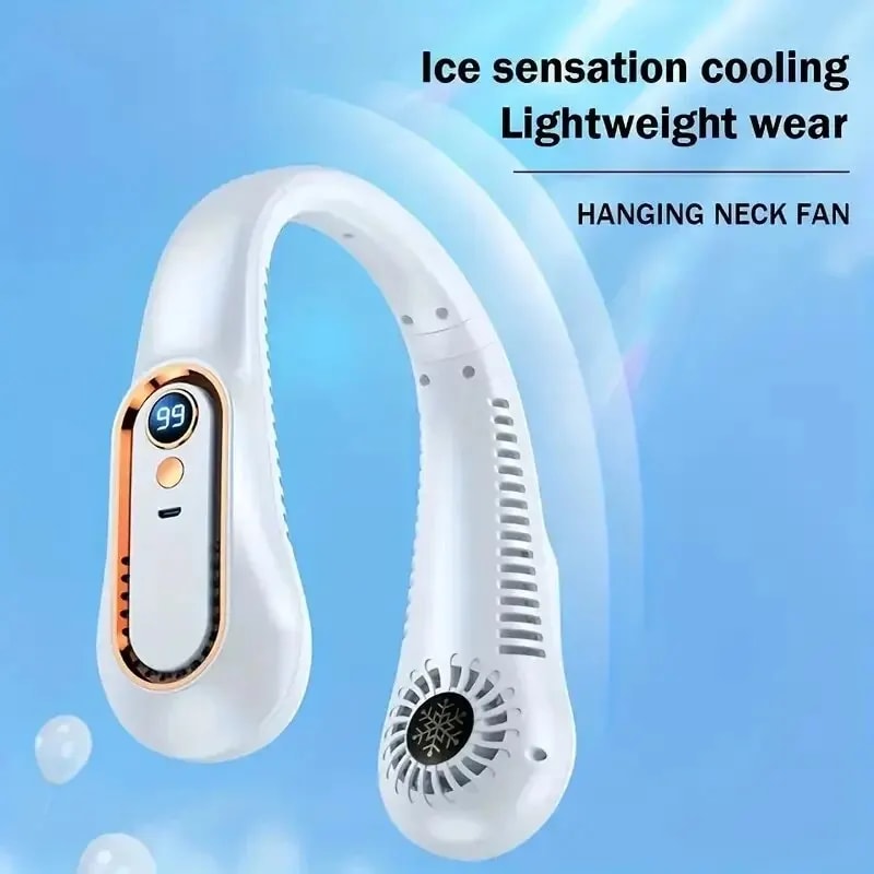 Portable Vaneless Hanging Neck Fan With USB Cooler Digital Display Adjustable Speeds And Bladeless 4