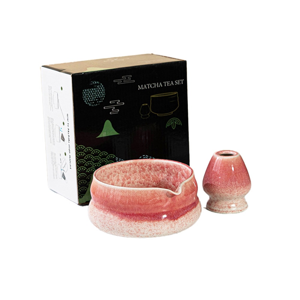 Matcha Green Tea Bowl Ceramic Chasen Holder Stand Bamboo Whisk Gradient Color Tea Grinder 4