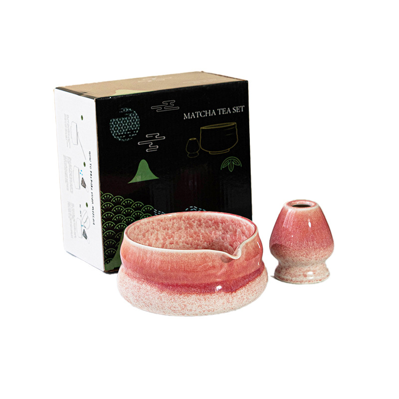 Matcha Green Tea Bowl Ceramic Chasen Holder Stand Bamboo Whisk Gradient Color Tea Grinder 4