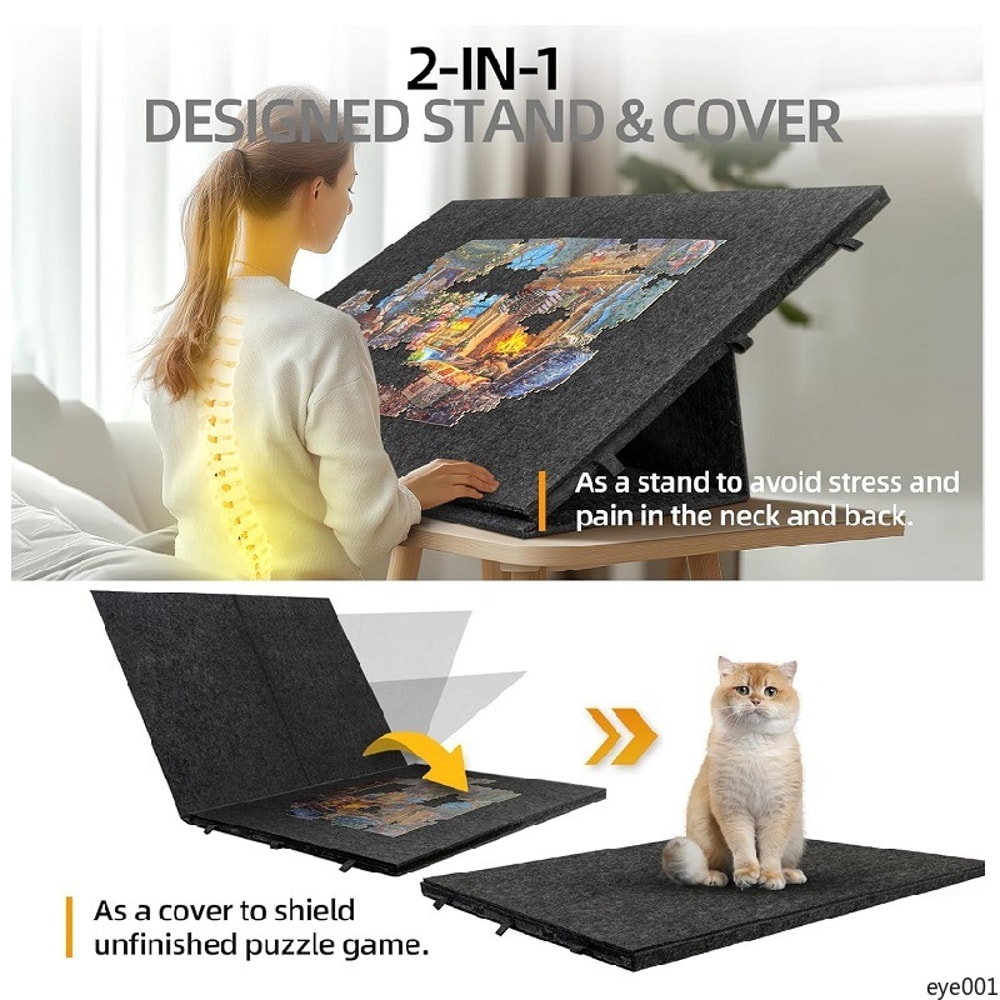 Portable Organizer for Unfinished Puzzles, Foldable Puzzle Mat With Sorting Trays Felt Jigsaw Puzzle Storage Mat