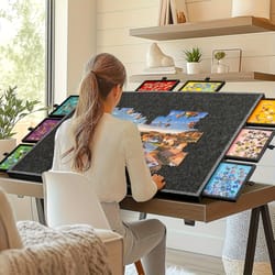 foldable puzzle storage table with felt top, drawer organizer for easy storage