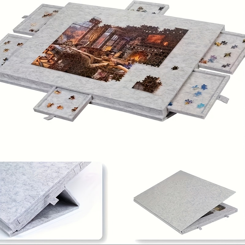 Foldable Puzzle Storage Table with Felt Top, Drawer Organizer for Easy Storage