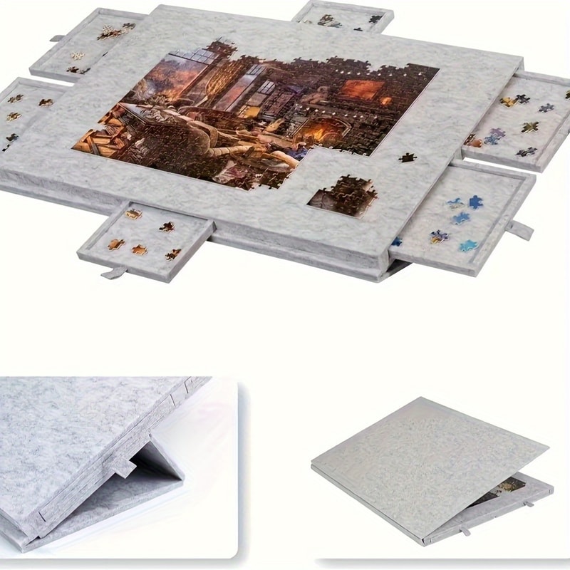 Foldable Puzzle Storage Table with Felt Top, Drawer Organizer for Easy Storage