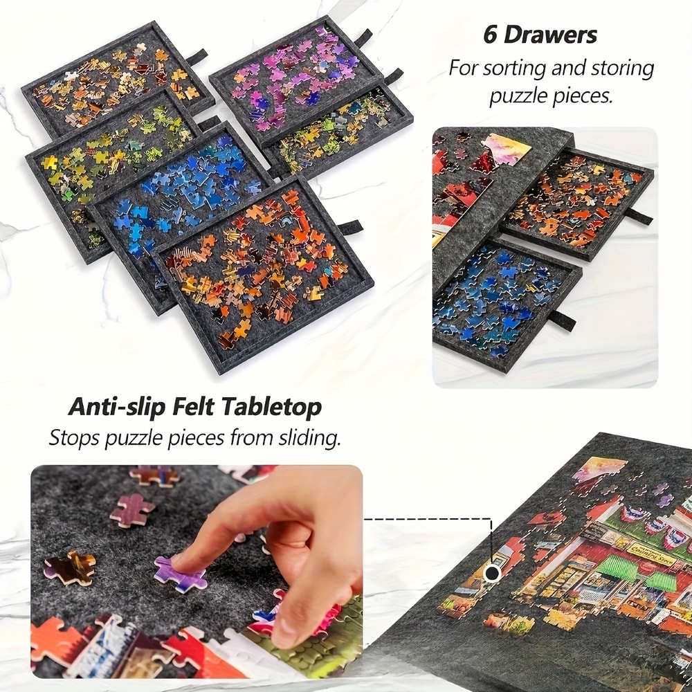 Foldable Puzzle Storage Table with Felt Top, Drawer Organizer for Easy Storage