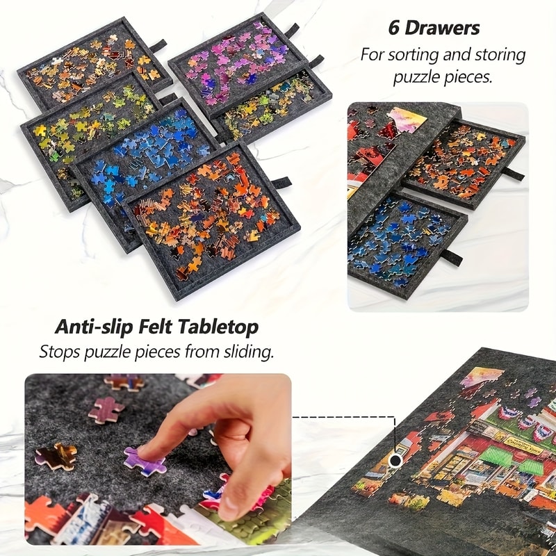 Foldable Puzzle Storage Table with Felt Top, Drawer Organizer for Easy Storage