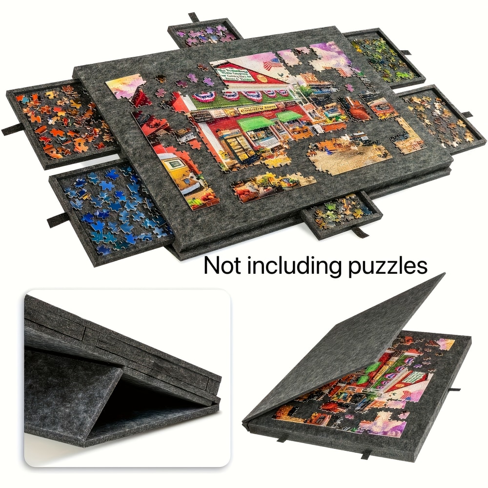 Foldable Puzzle Storage Table with Felt Top, Drawer Organizer for Easy Storage