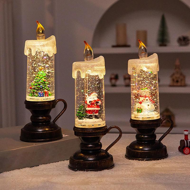 Christmas Snow Globe Candle Glittering LED Flameless Lamp Battery Operated Night Light Gift 0