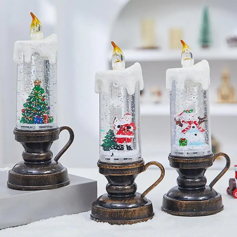 Christmas Snow Globe Candle Glittering LED Flameless Lamp Battery Operated Night Light Gift 1