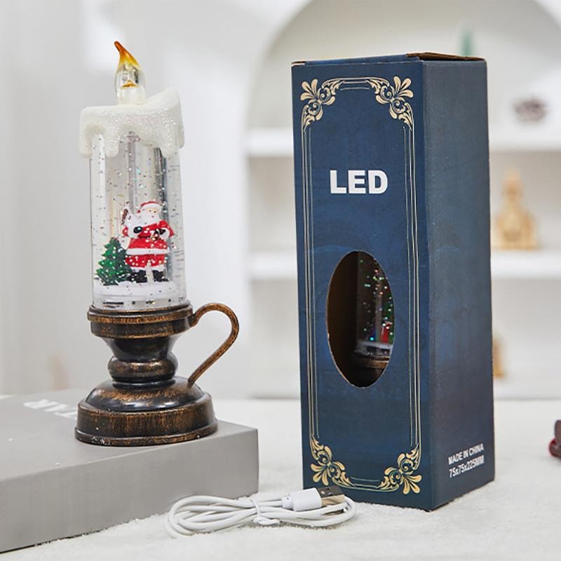 Christmas Snow Globe Candle Glittering LED Flameless Lamp Battery Operated Night Light Gift 3