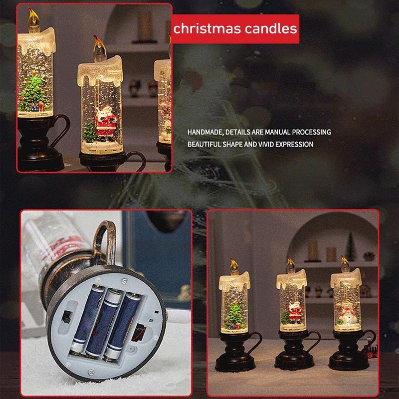 Christmas Snow Globe Candle Glittering LED Flameless Lamp Battery Operated Night Light Gift 4