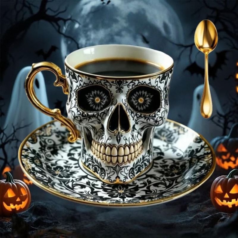 Gothic Skull Crusher Coffee Mug, Stylish Resin Bonehead Design, Skeleton Head Mugs for Collectors