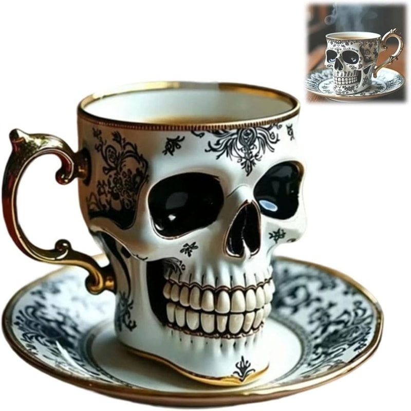 Gothic Skull Crusher Coffee Mug, Stylish Resin Bonehead Design, Skeleton Head Mugs for Collectors