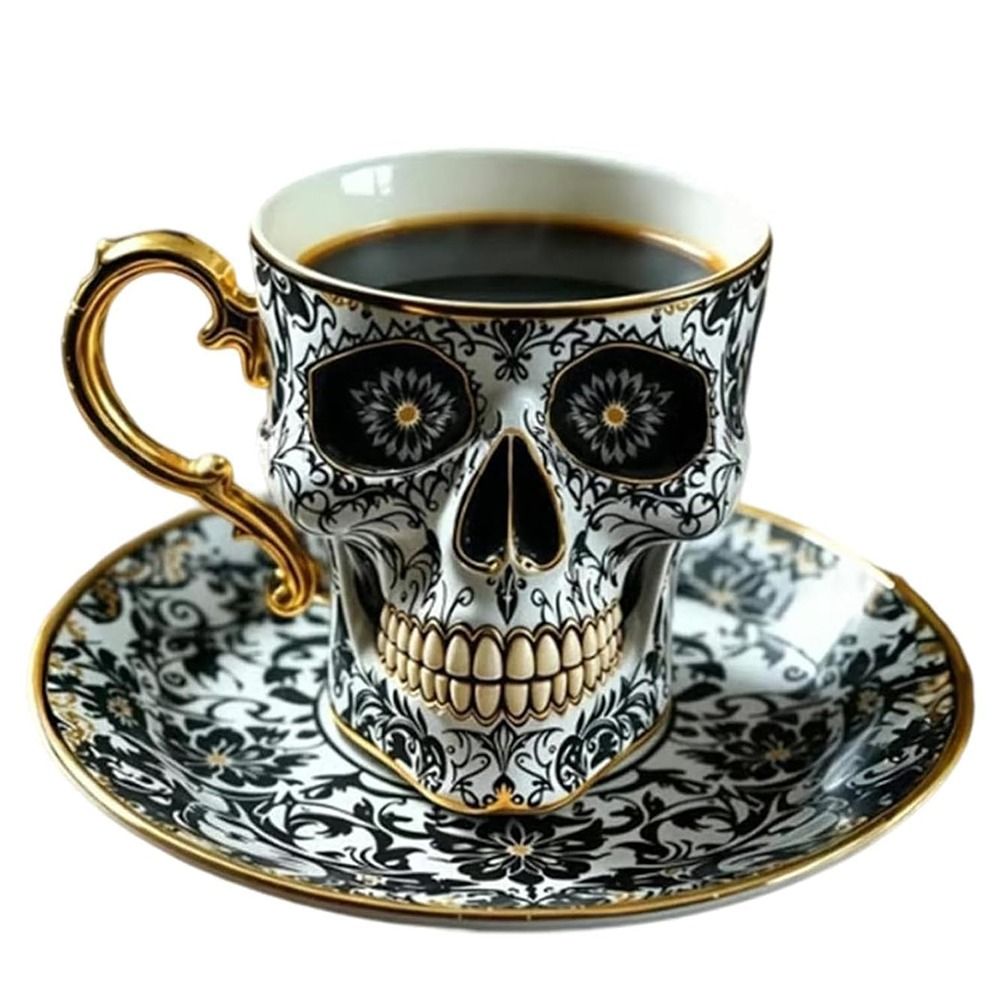 Gothic Skull Crusher Coffee Mug, Stylish Resin Bonehead Design, Skeleton Head Mugs for Collectors